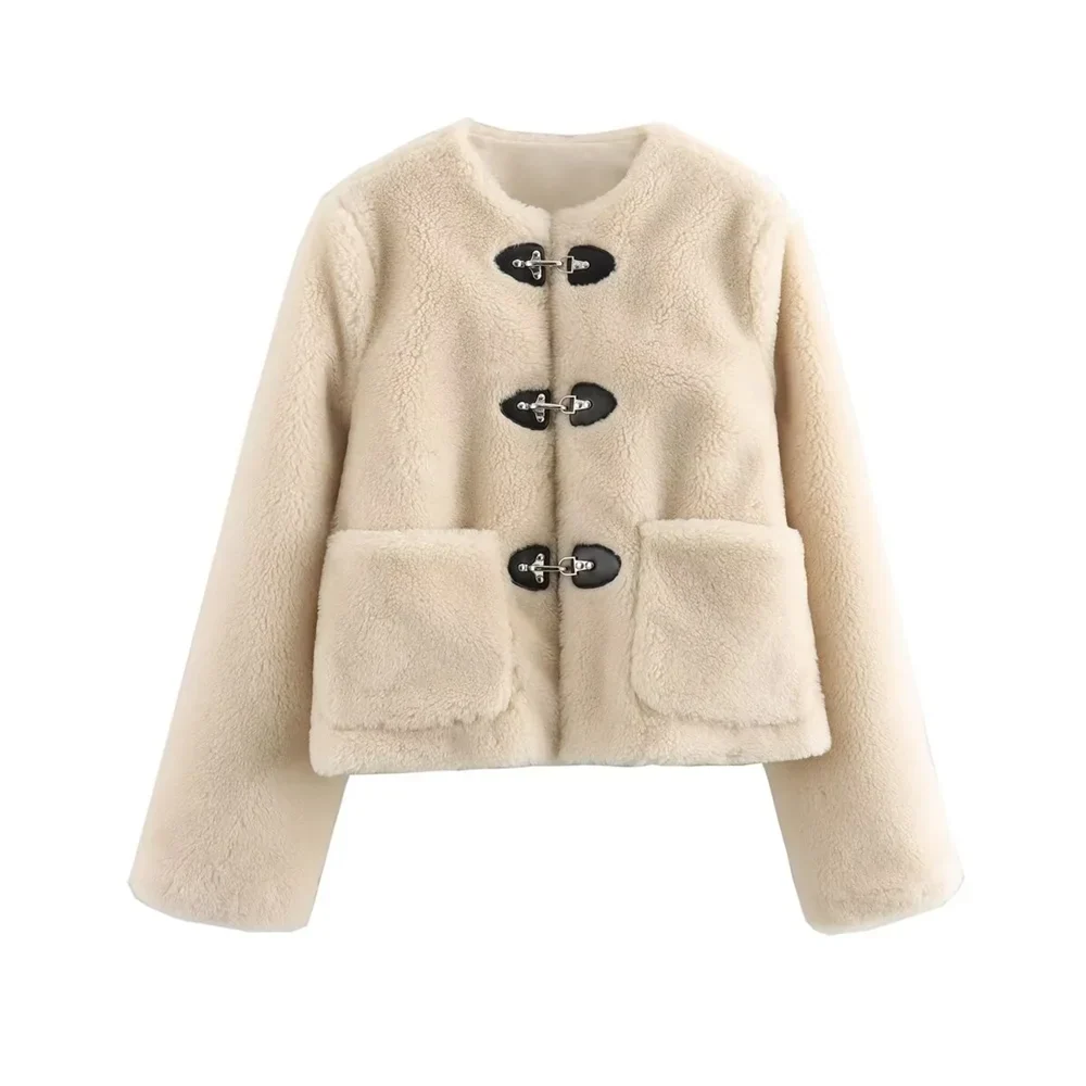 Chic Women's Cozy Long Sleeve Coat with Pockets