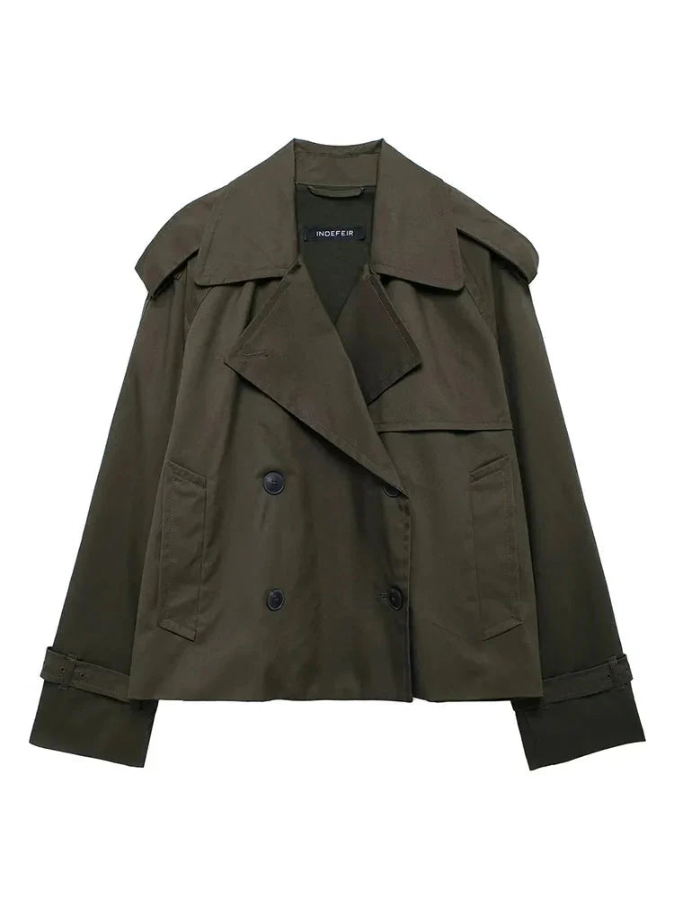 Autumn Double-Breasted Cropped Jacket for Women