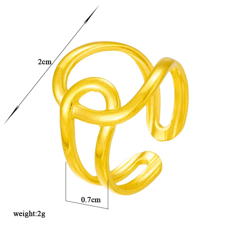 Stainless Steel Geometric Twist Open Ring for Women