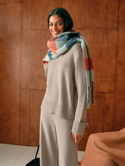 Premium Knitted Two-Piece Set – High Neck Sweater & Wide-Leg Trousers