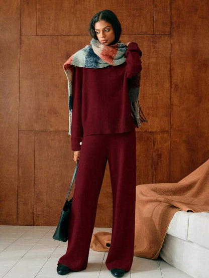 Premium Knitted Two-Piece Set – High Neck Sweater & Wide-Leg Trousers