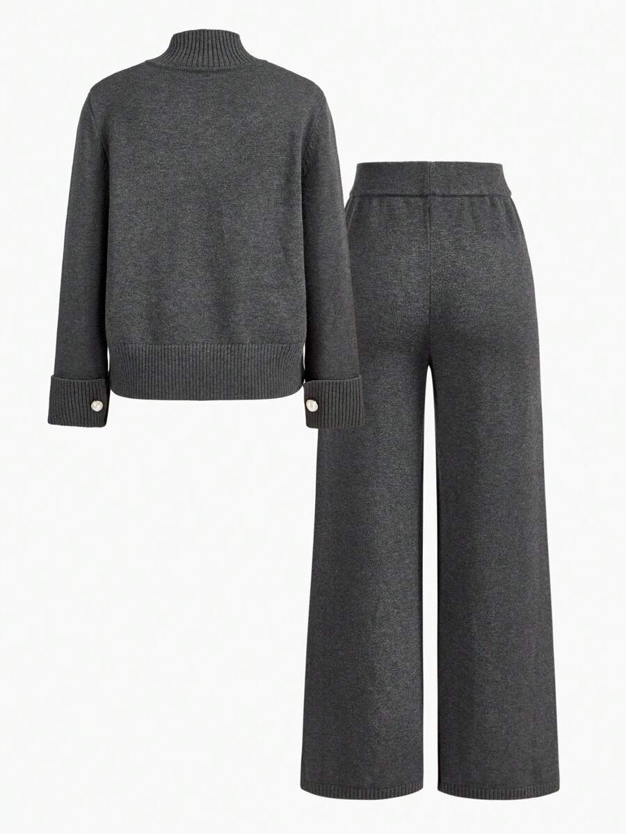 Premium Knitted Two-Piece Set – High Neck Sweater & Wide-Leg Trousers