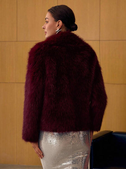 Premium Wool-Look Short Coat – Burgundy Lapel Edition