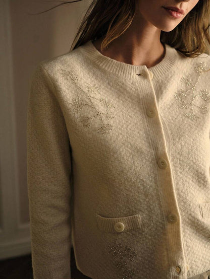 Premium Embroidered and Button Cardigan – Soft Apricot Knit Edition