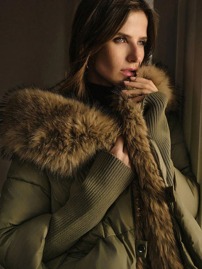 Premium Winter Puffer Jacket with Faux Fur Contrast – Forest Green Edition