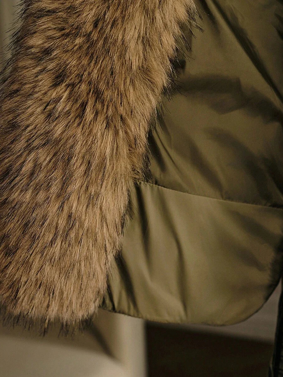 Premium Winter Puffer Jacket with Faux Fur Contrast – Forest Green Edition