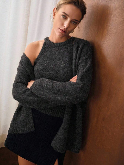 Premium Wool Knit Set – Halter Top & Oversized Cardigan in Grey