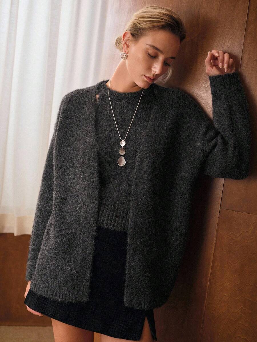 Premium Wool Knit Set – Halter Top & Oversized Cardigan in Grey