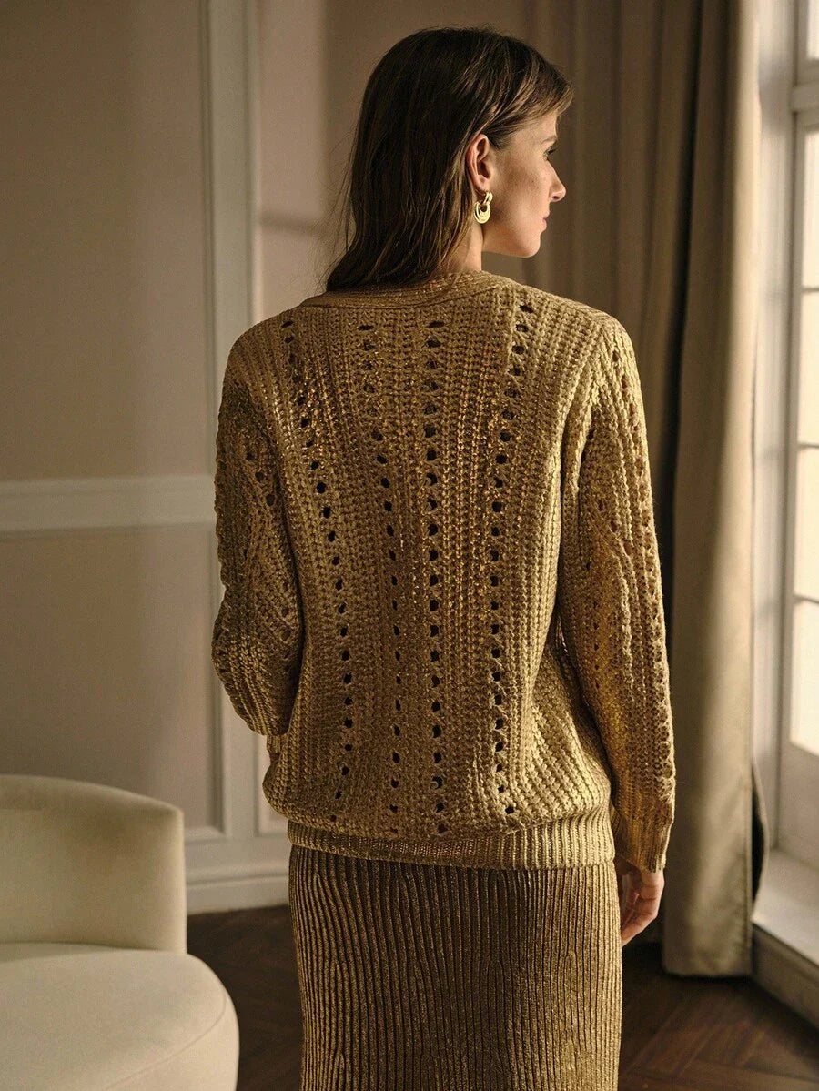 Premium V-Neck Button Cardigan – Soft Gold Knit Edition