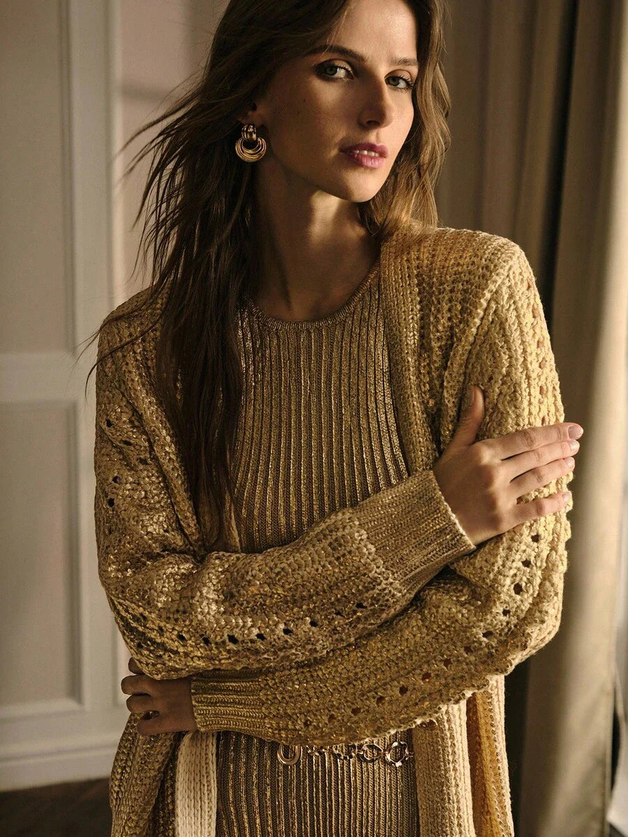 Premium V-Neck Button Cardigan – Soft Gold Knit Edition