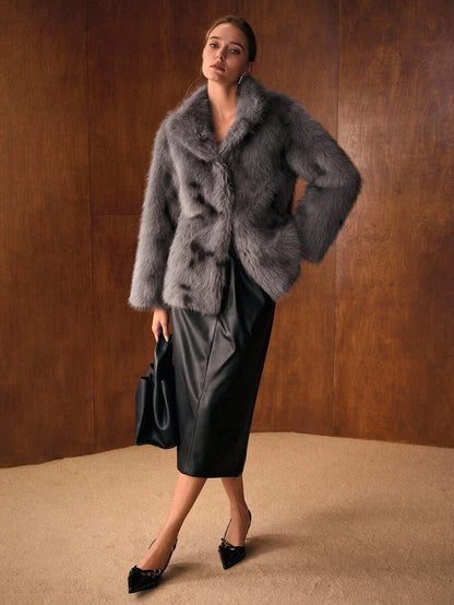 Faux Fur Woman Coat – Elegant Grey Edition