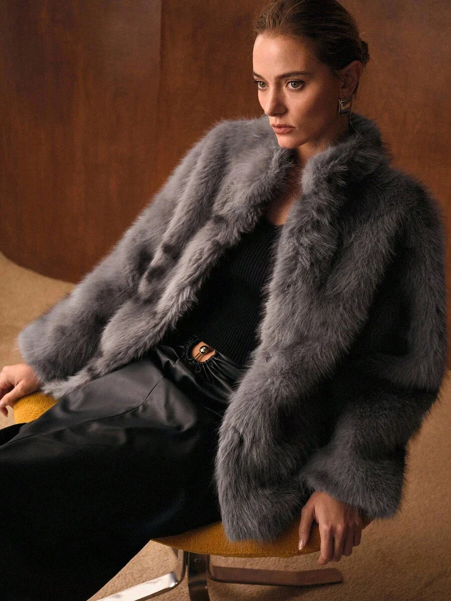 Faux Fur Woman Coat – Elegant Grey Edition