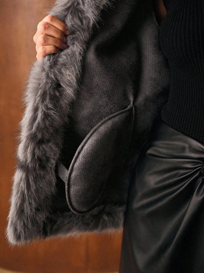 Faux Fur Woman Coat – Elegant Grey Edition