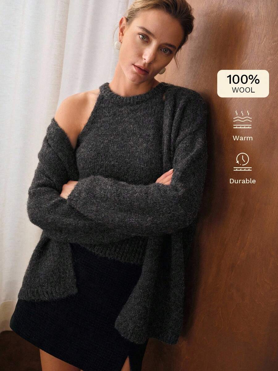 Premium Wool Knit Set – Halter Top & Oversized Cardigan in Grey
