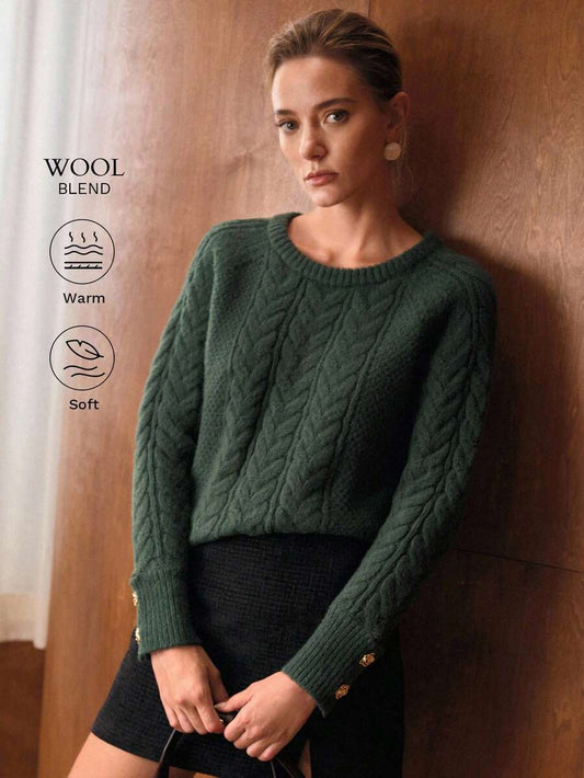Premium Cable-Knit Sweater with Button Details – Forest Green Edition