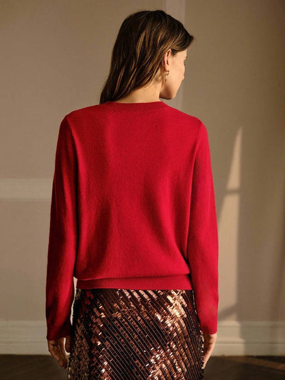 Premium Wool Blend Crew Neck Sweater – Versatile Red Edition