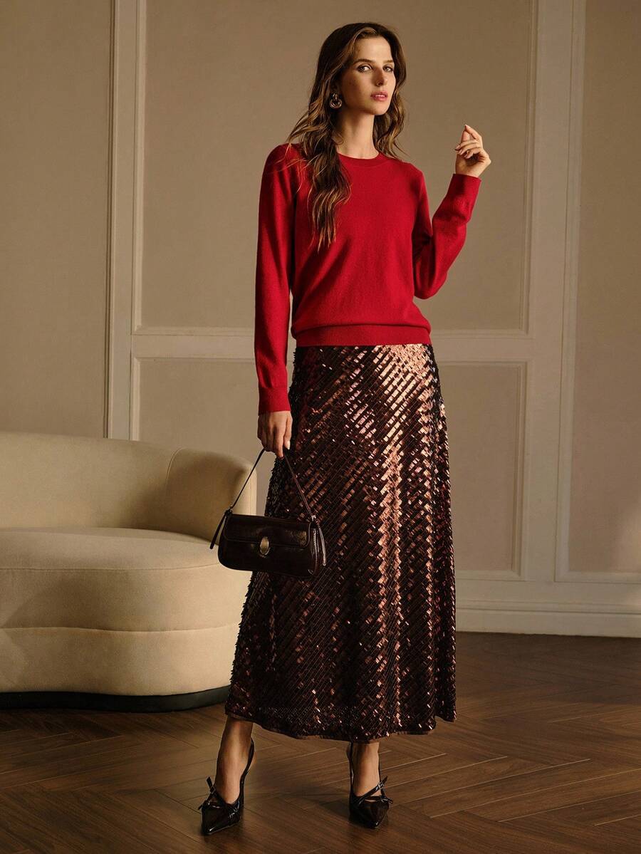 Premium Wool Blend Crew Neck Sweater – Versatile Red Edition