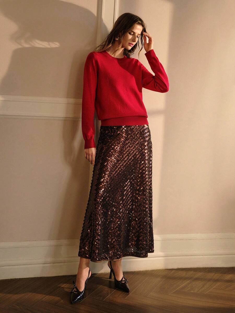 Premium Wool Blend Crew Neck Sweater – Versatile Red Edition