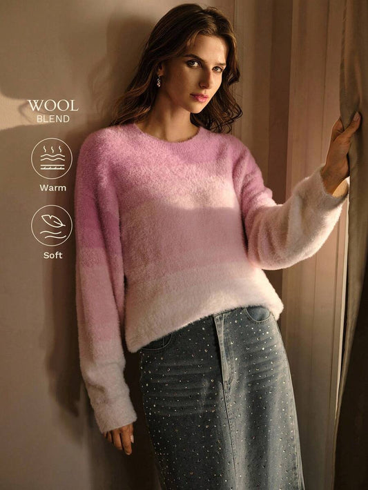 Premium Ombre Colourblock Sweater – Soft Knit Pullover for Women