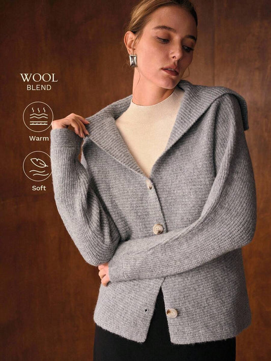Premium Long-Neck Button-Down Cardigan – Soft Knit Gray Edition
