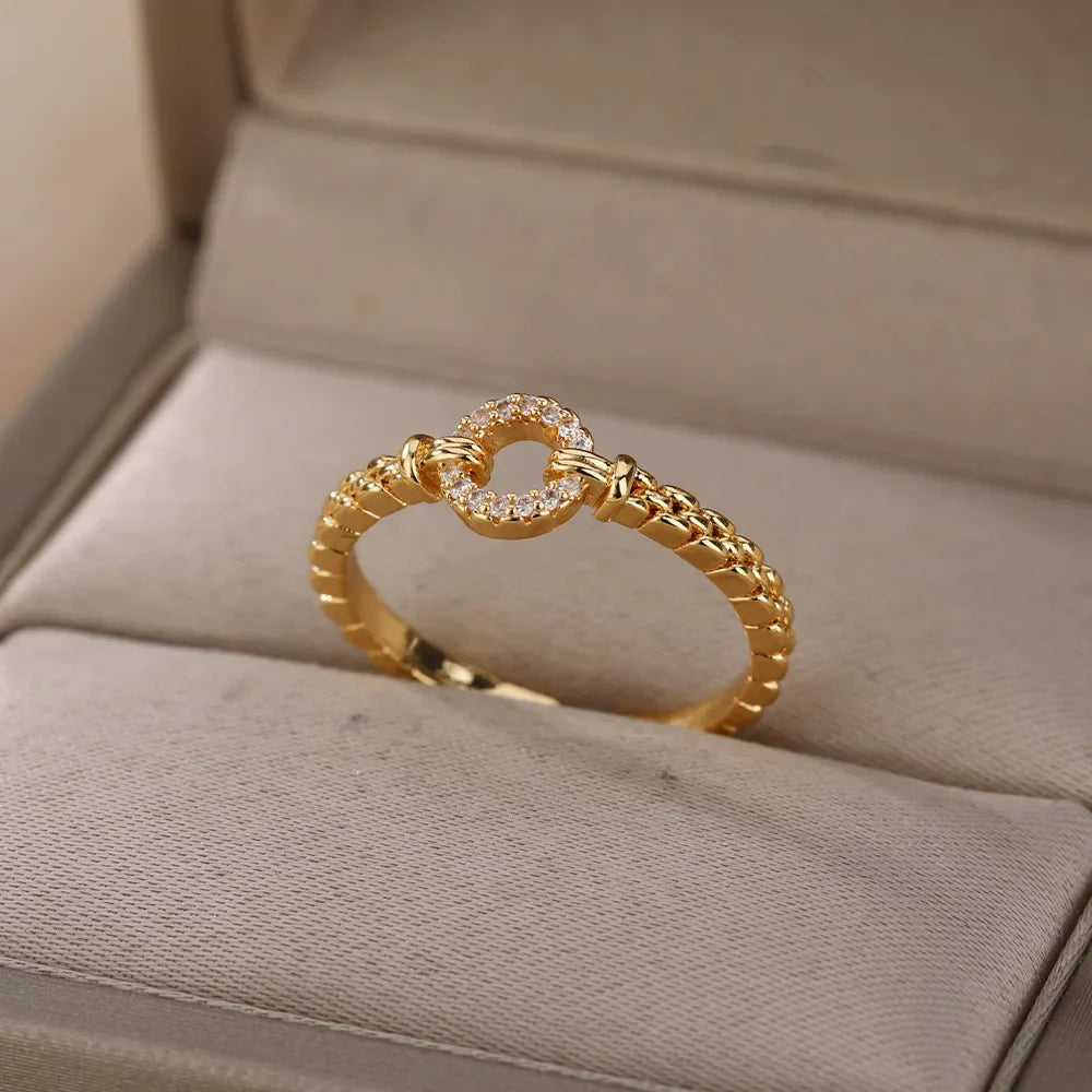 Elegant Zircon Chain Adjustable Stainless Steel Ring