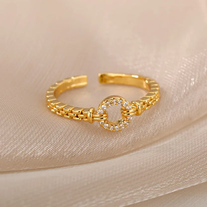 Elegant Zircon Chain Adjustable Stainless Steel Ring