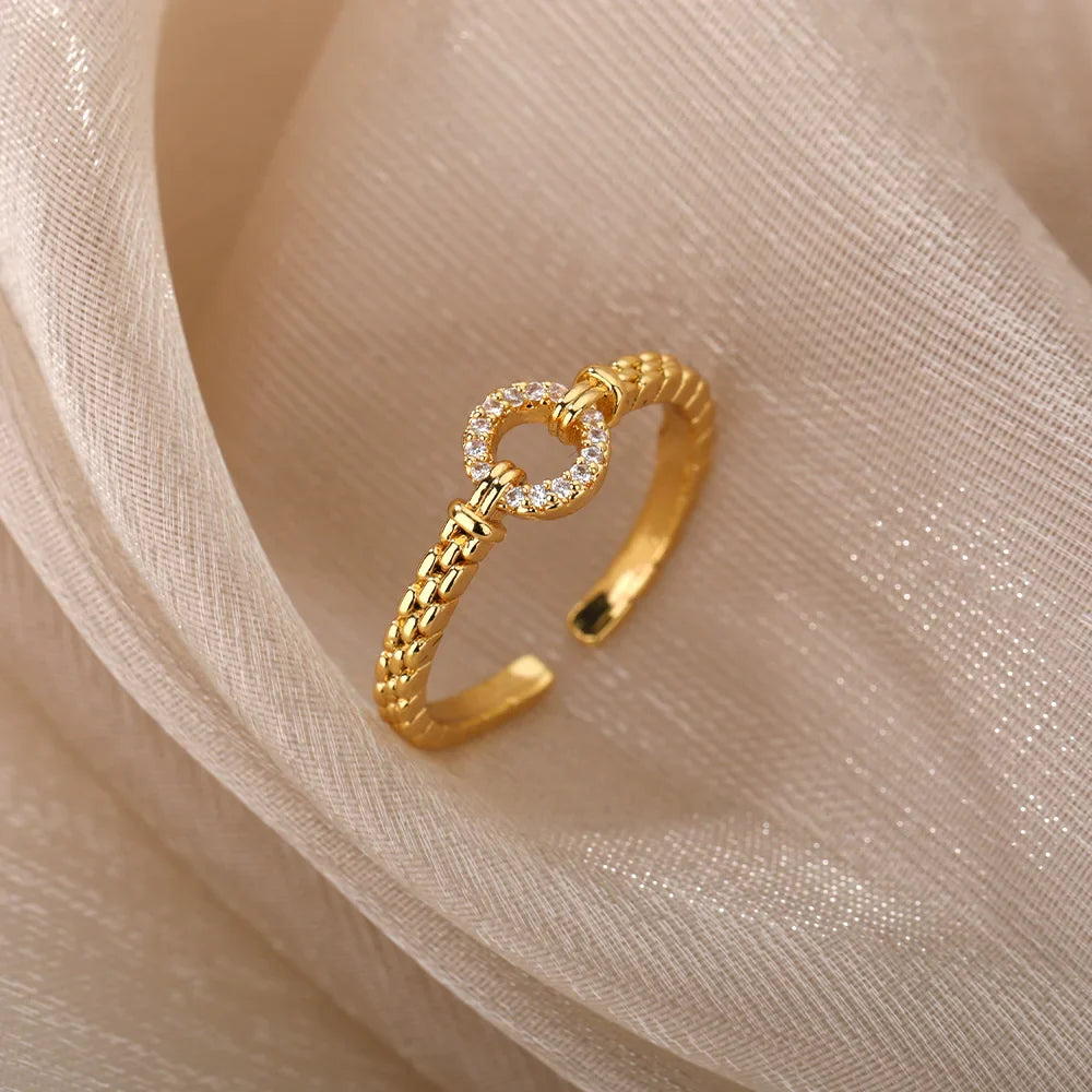 Elegant Zircon Chain Adjustable Stainless Steel Ring