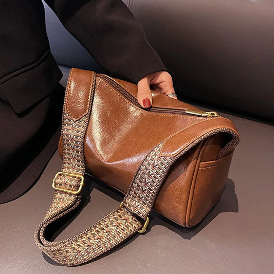 Chic Vintage PU Leather Boston Handbag - Fashion Crossbody