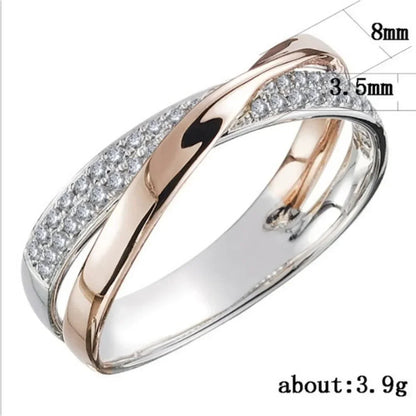 Elegant Two Tone X Shape Zircon Ring for Women