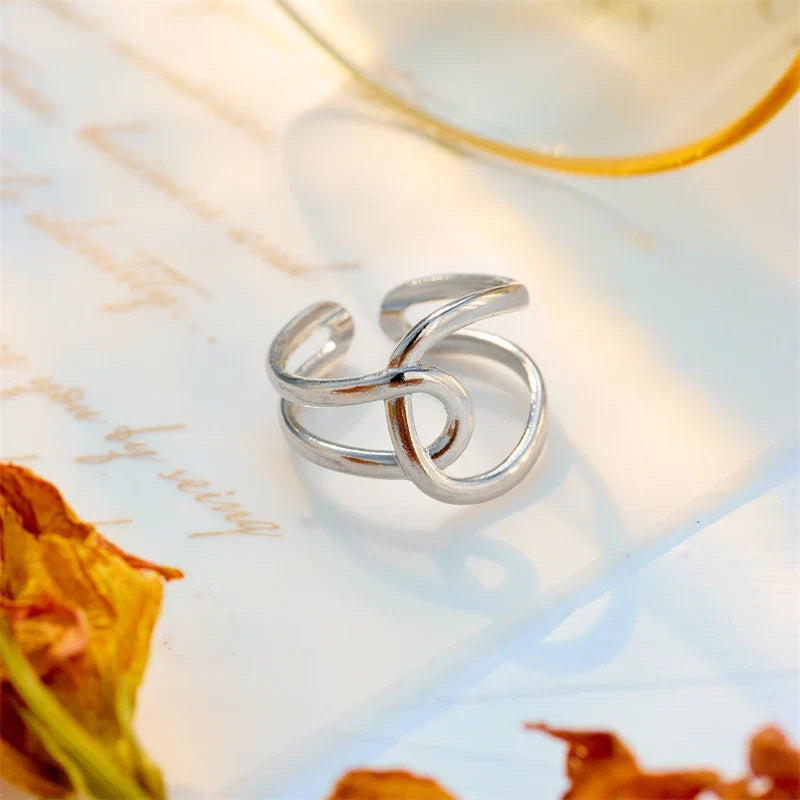 Stainless Steel Geometric Twist Open Ring for Women