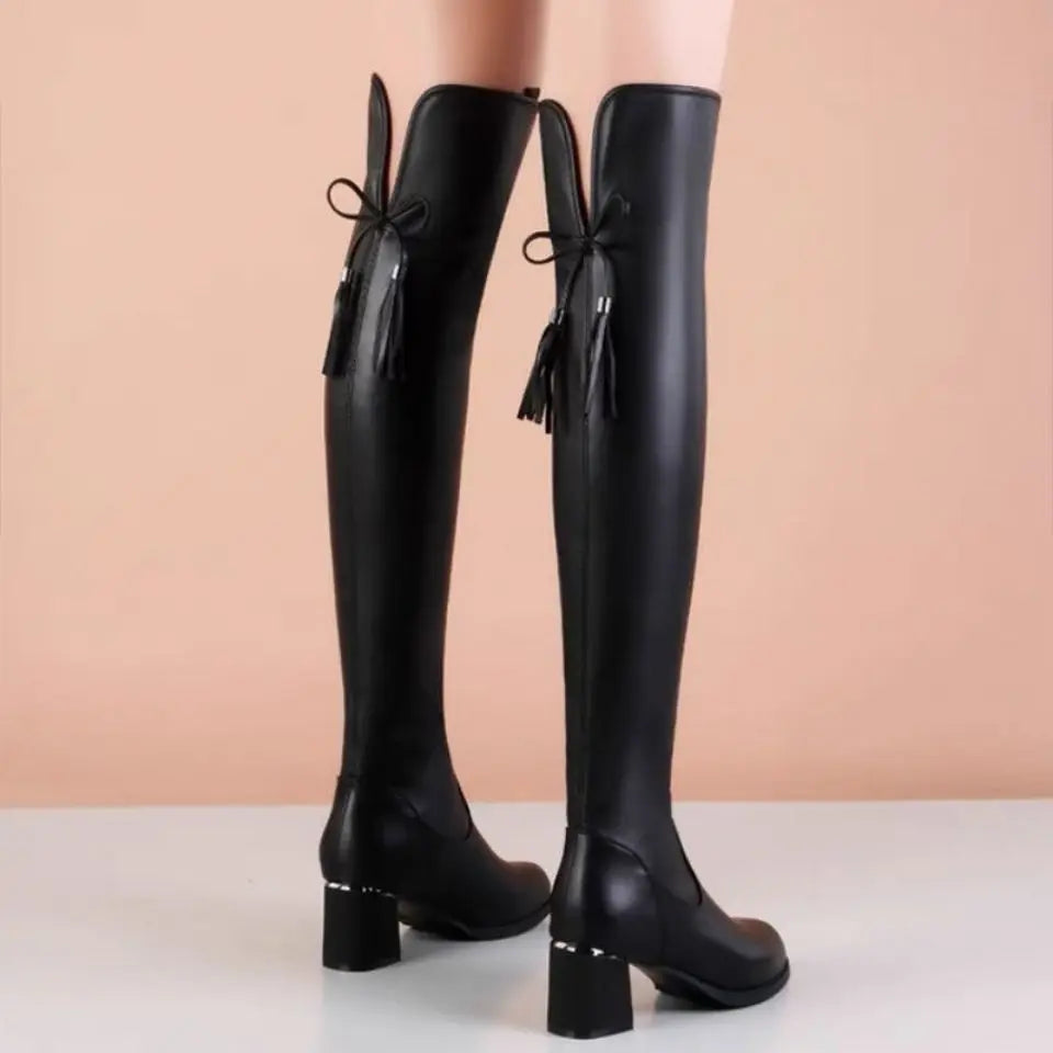 Over The Knee Boots - Ladies Plush Long Boot