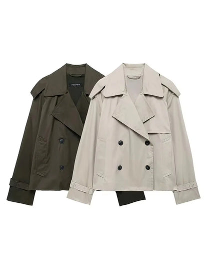 Autumn Double-Breasted Cropped Jacket for Women