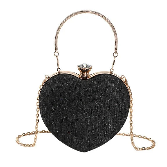 Shiny Handbag Heart Shape Metal