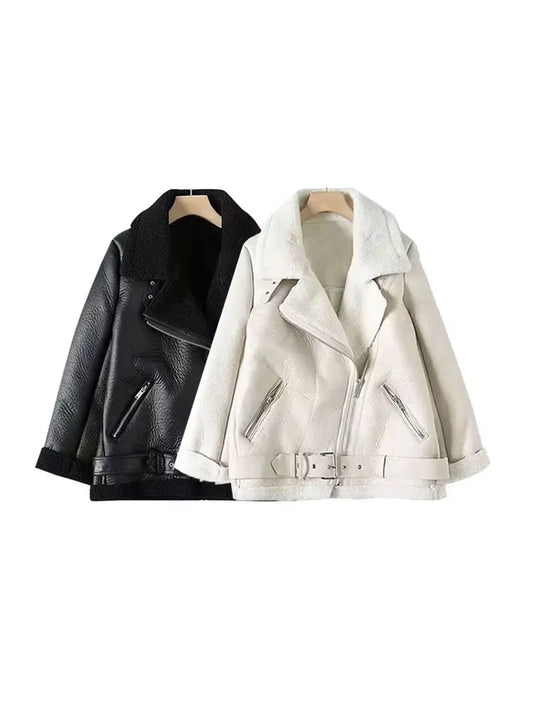 Women's Thick Warm Winter Faux Leather Oversized Jacket