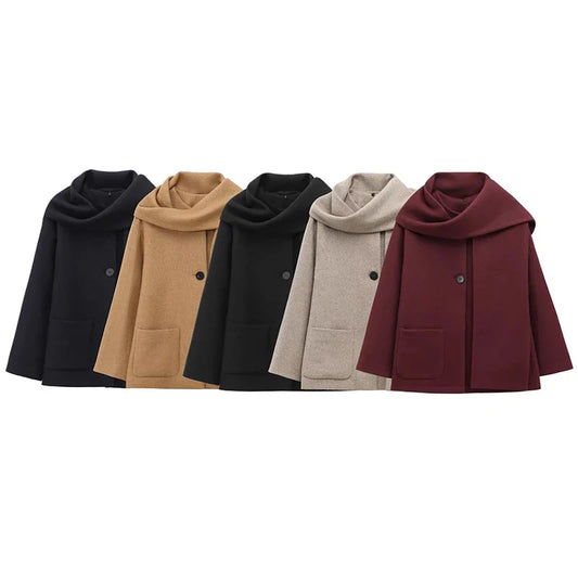 Elegant Women's Scarf Neck Long Sleeve Coat