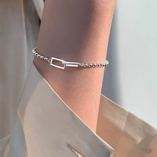 Silver Geometric Square Bead Bracelet for Women