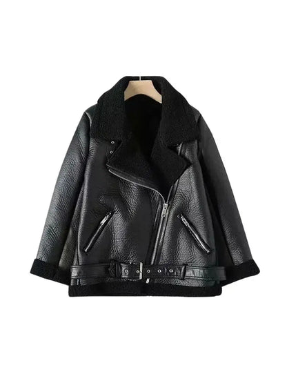 Women's Thick Warm Winter Faux Leather Oversized Jacket