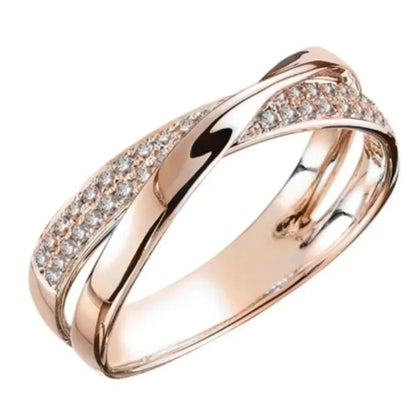 Elegant Two Tone X Shape Zircon Ring for Women