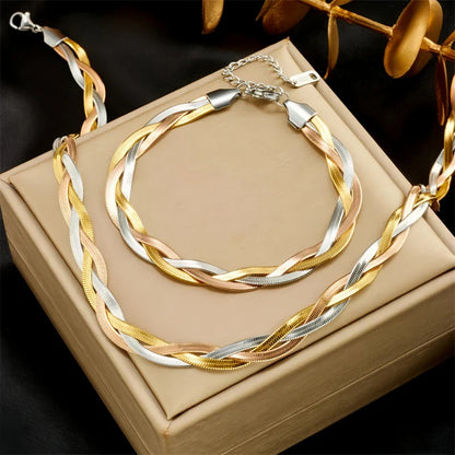 Elegant Titanium Steel Bracelet Necklace Set