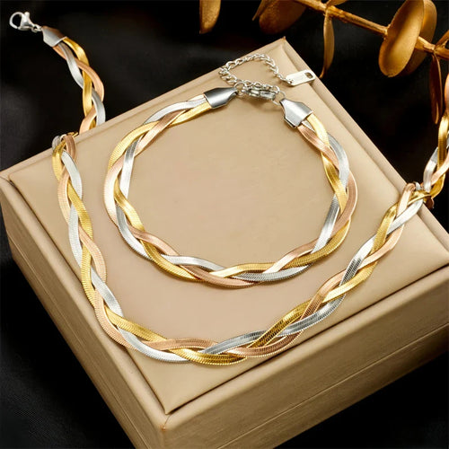 Elegant Titanium Steel Bracelet Necklace Set