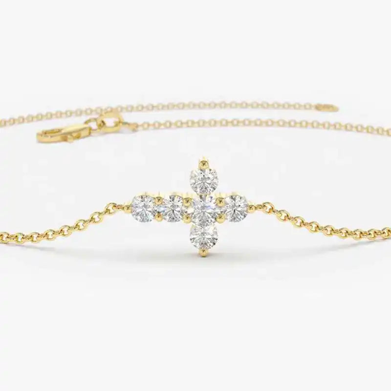 Exquisite 925 Sterling Silver Moissanite Cross Bracelet