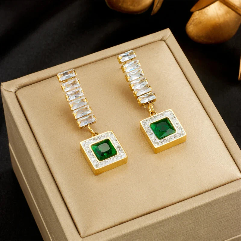 Stainless Steel Geometric Crystal Earrings