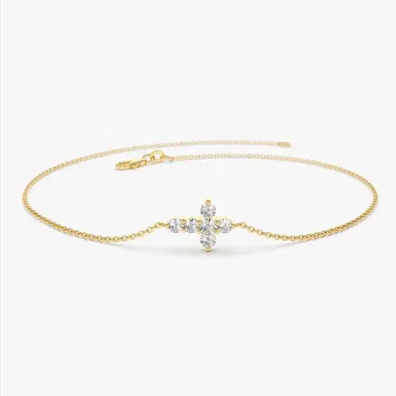Exquisite 925 Sterling Silver Moissanite Cross Bracelet