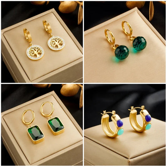 Stainless Steel Geometric Crystal Earrings