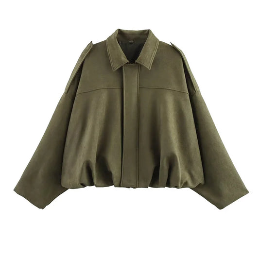 Chic Vintage Women's Bomber Jacket with Turn-Down Collar