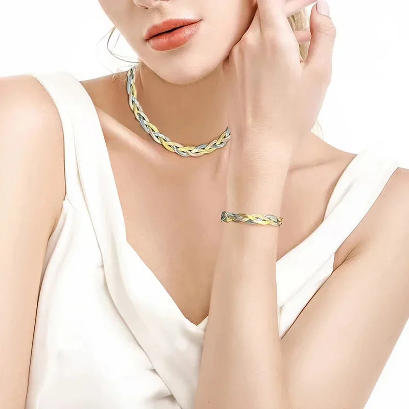 Elegant Titanium Steel Bracelet Necklace Set