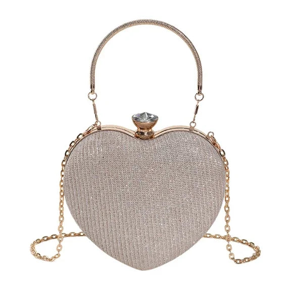 Shiny Handbag Heart Shape Metal