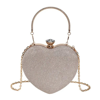 Shiny Handbag Heart Shape Metal