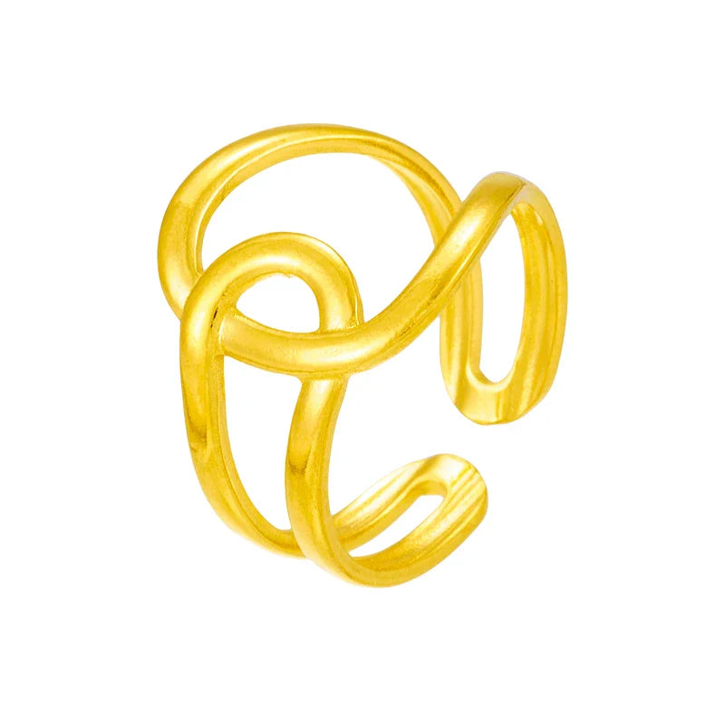 Stainless Steel Geometric Twist Open Ring for Women