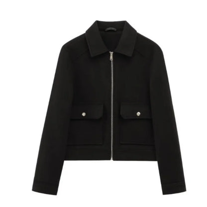 Elegant Women's Vintage Warm Coat with Zipper Pockets